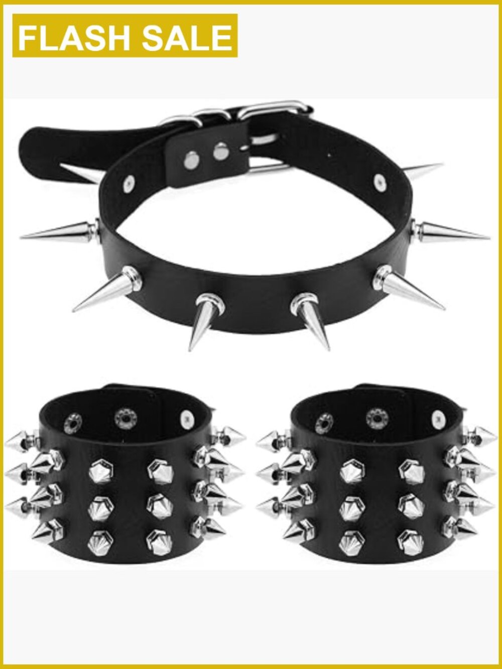 Faux Leather Choker and Bracelet Set Spiked Punk Gothic Jewelry 3 Pcs